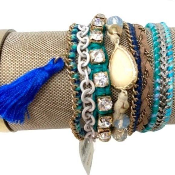 Express Boho Multi Strand Bracelet Magnetic Bracelet 7" Summer Beach Vibes Blue - Picture 3 of 7